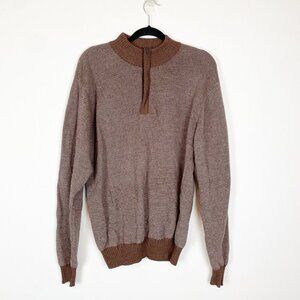 Peter Millar Men M Brown 100% Merino Wool Knit Quarter Zip Golf Pullover Sweater